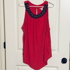 Cato Sleeveless Top XL Hot Pink Embellished Collar With Beads Black Accent